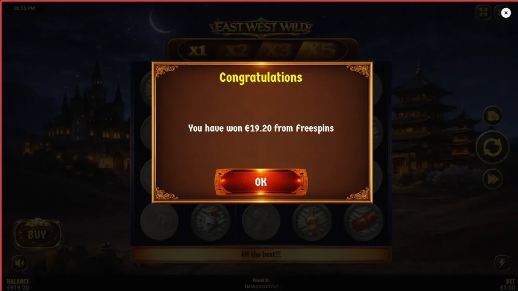 Tampilan layar permainan slot East West Wild pada perangkat seluler