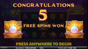 Tampilan visual bawah laut dalam slot Mystic Dolphin Charge Up