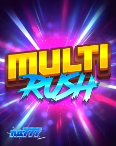 Tampilan visual slot Multi Rush dengan simbol buah neon dan grid 5x5
